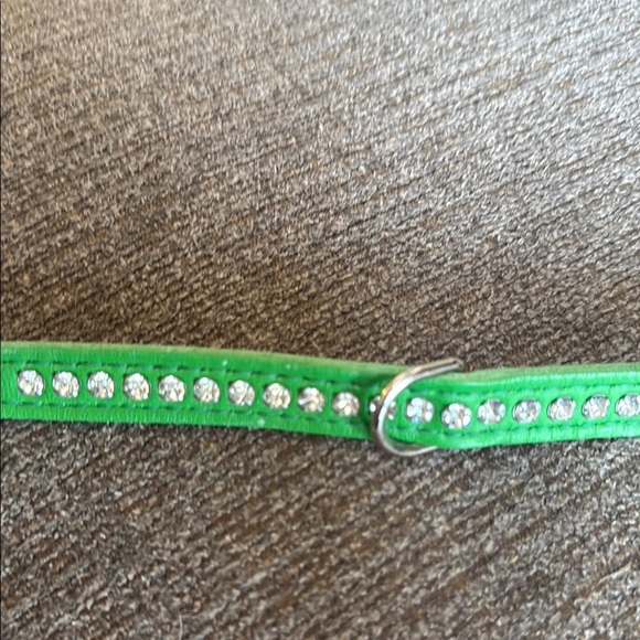 Green Studded Dog Collar, Size Small, rhinestones - Picture 1 of 6